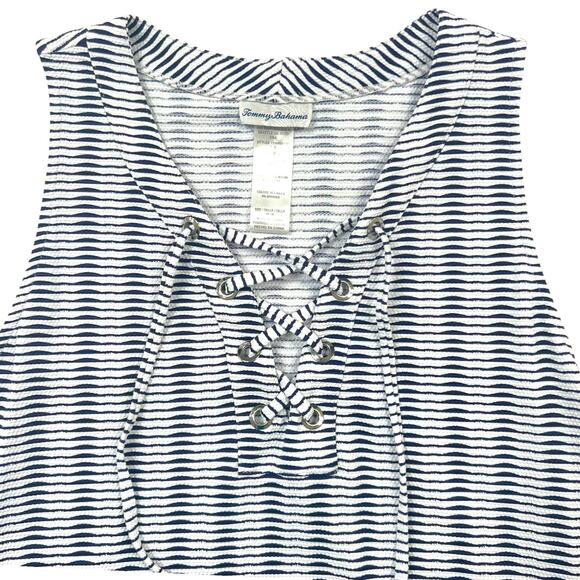 Tommy Bahama Size M Island Cays Stripe Lace-Up Spa Dress Swim Cover-Up Coastal - Picture 3 of 6